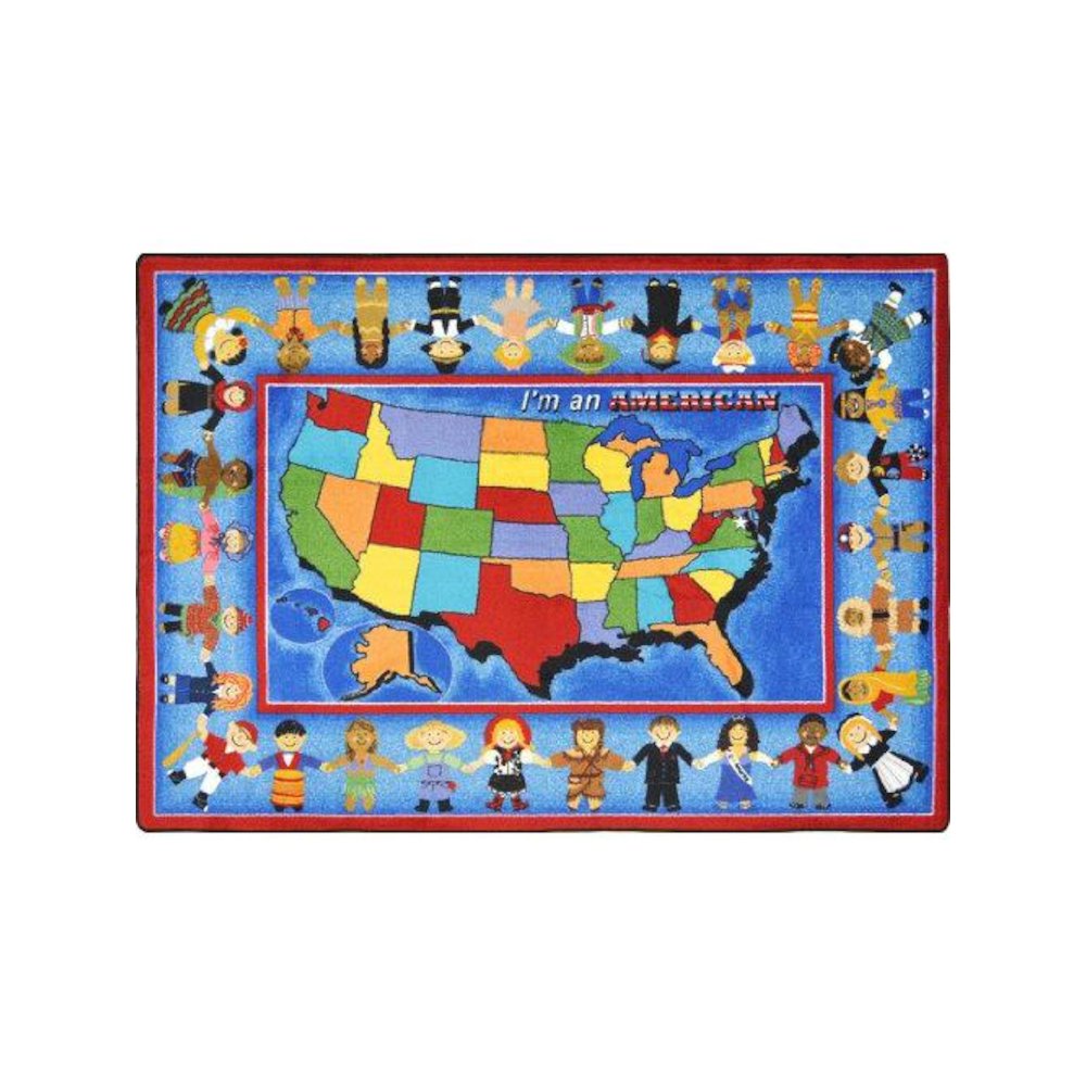 Kid Essentials I'm An American 13'2" Round Area Rug in Color Multi. Picture 1