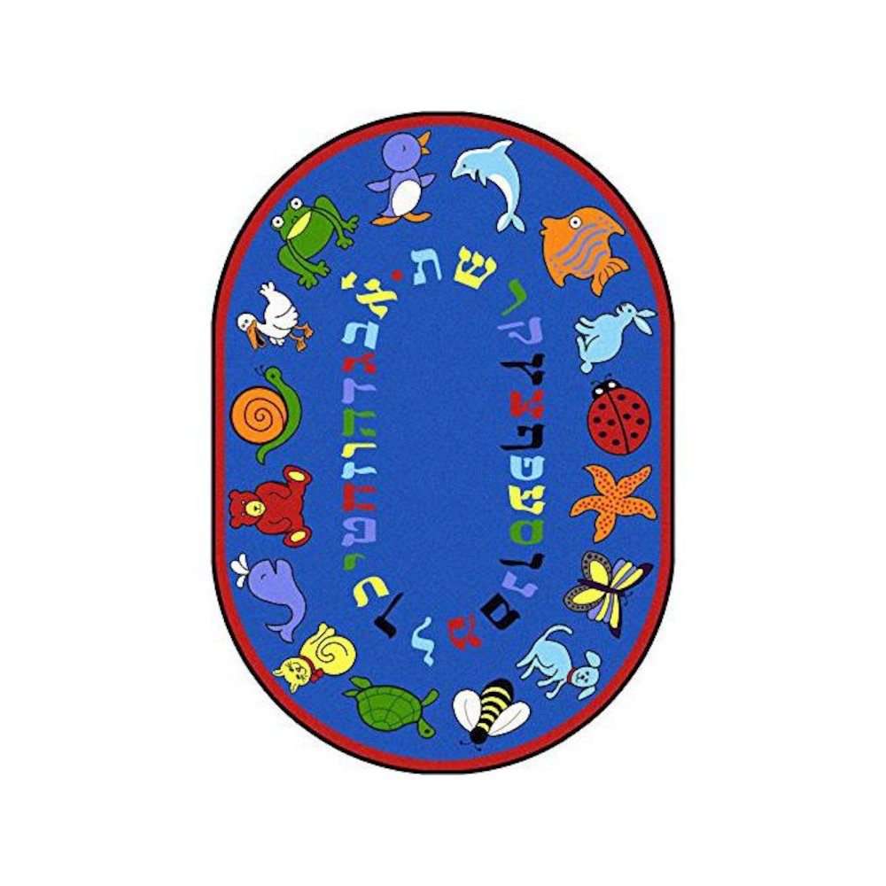 ABC Animals (Hebrew Alphabet) 10'9" x 13'2" Oval Area Rug in Color Blue. Picture 1