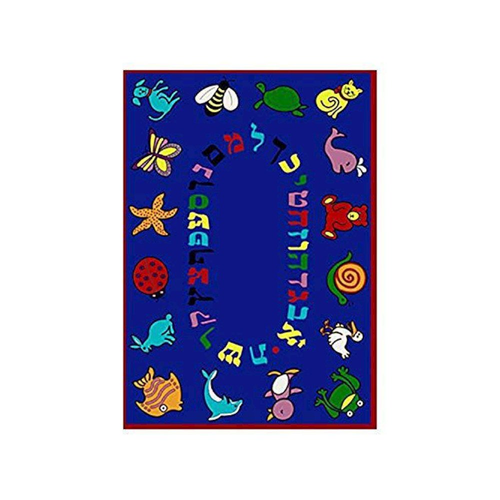 ABC Animals (Hebrew Alphabet) 5'4" x 7'8" Oval Area Rug in Color Blue. Picture 1