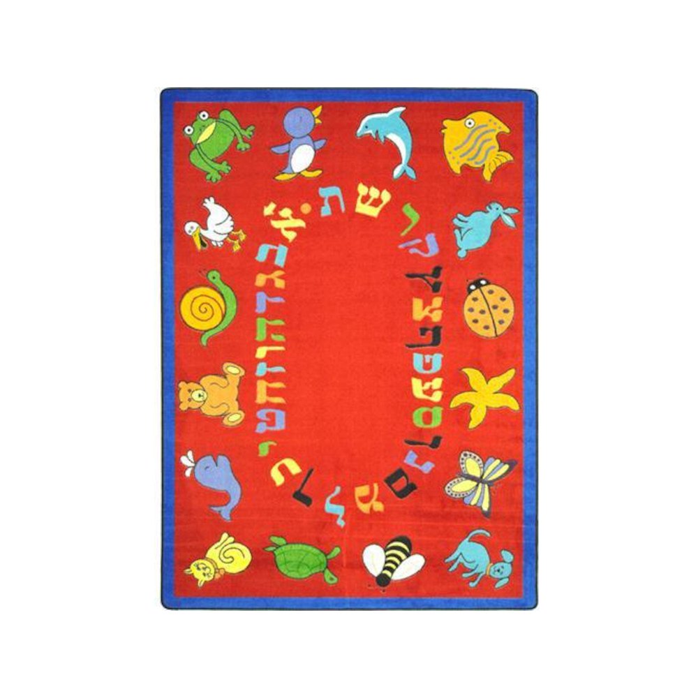 ABC Animals (Hebrew Alphabet) 5'4" x 7'8" Oval Area Rug in Color Red. Picture 1