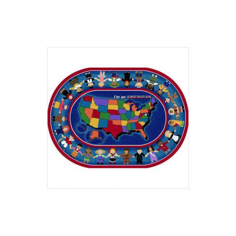 Kid Essentials I'm An American 5'4" x 7'8" Oval Area Rug in Color Multi. Picture 1