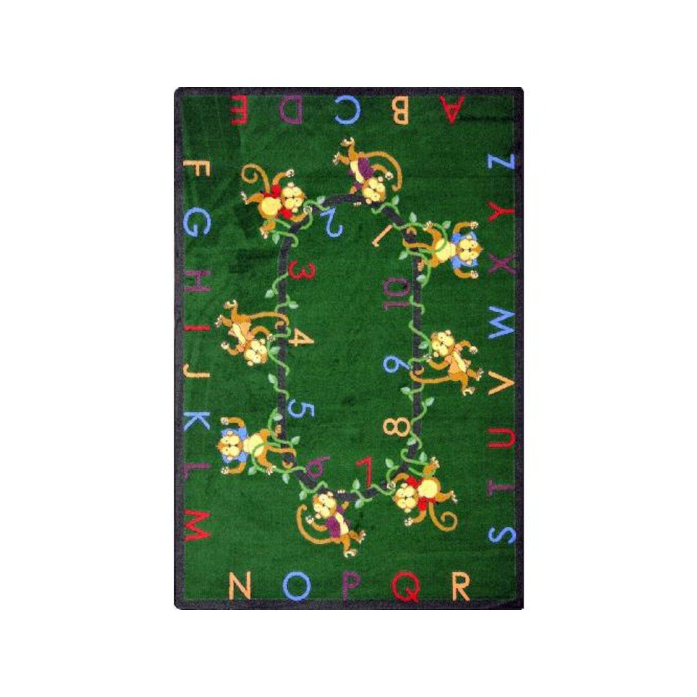 Kid Essentials Monkey Business 7'7" Round Area Rug in Color Green. Picture 1