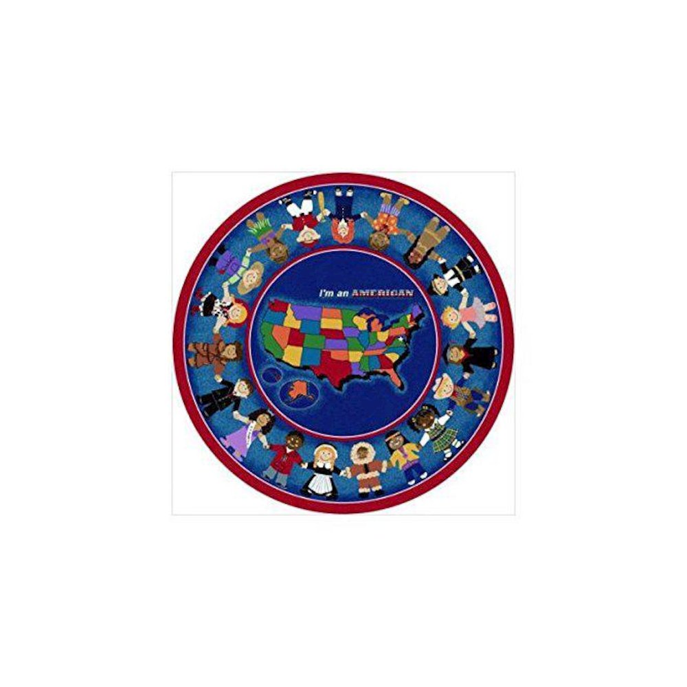 Kid Essentials I'm An American 7'7" Round Area Rug in Color Multi. Picture 1