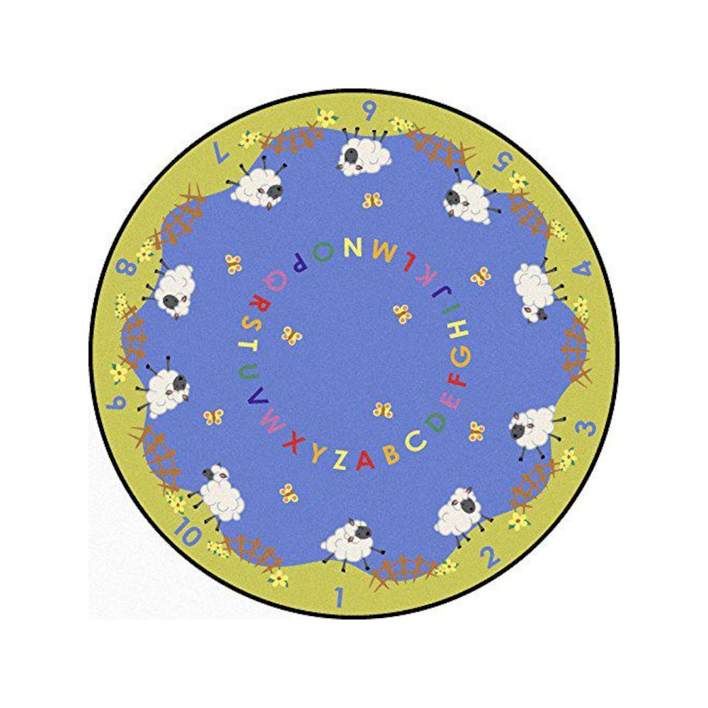 Kid Essentials Lamby Pie 7'7" Round Area Rug in Color Multi. Picture 1