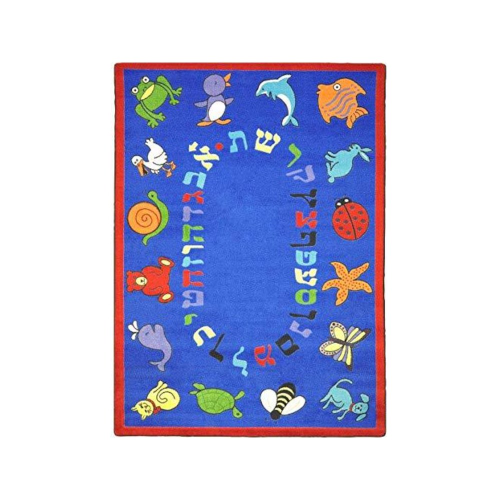 ABC Animals (Hebrew Alphabet) 7'8" x 10'9" Oval Area Rug in Color Blue. Picture 1