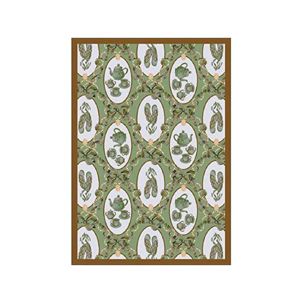 Kaleidoscope Ribbons and Bows 7'8" x 10'9" Area Rug in Color Green. Picture 1