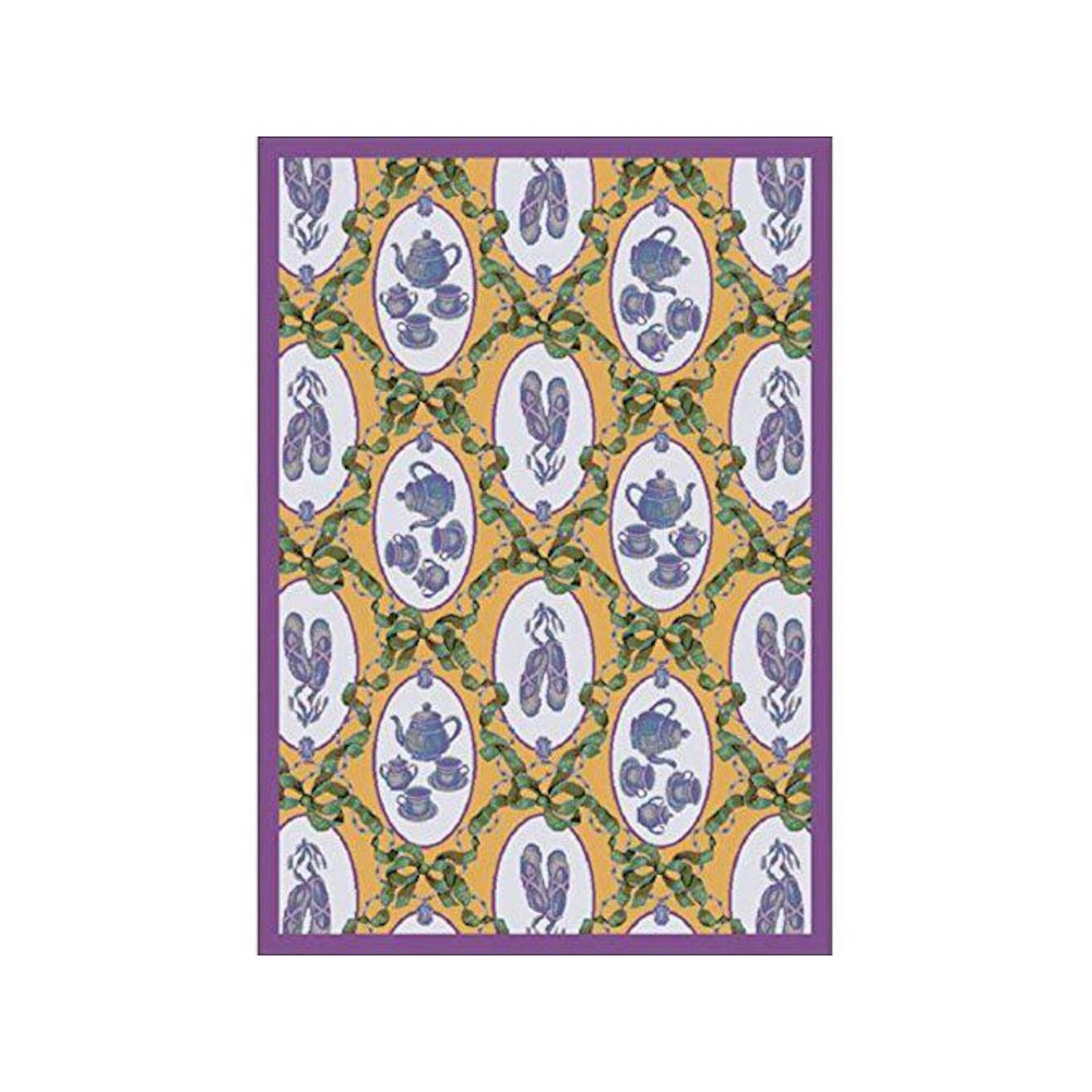 Kaleidoscope Ribbons and Bows 7'8" x 10'9" Area Rug in Color Gold. Picture 1
