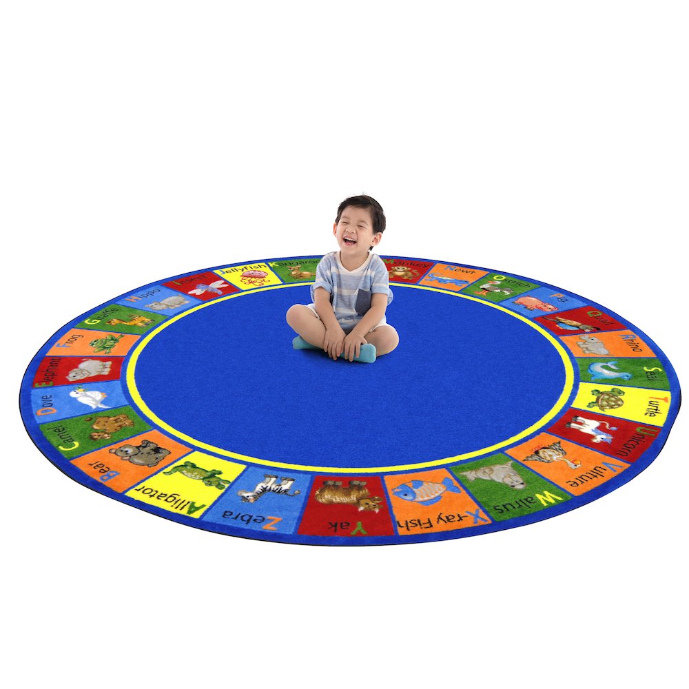 Kid Essentials Animal Phonics 7'7" Round Area Rug in Color Multi. Picture 3