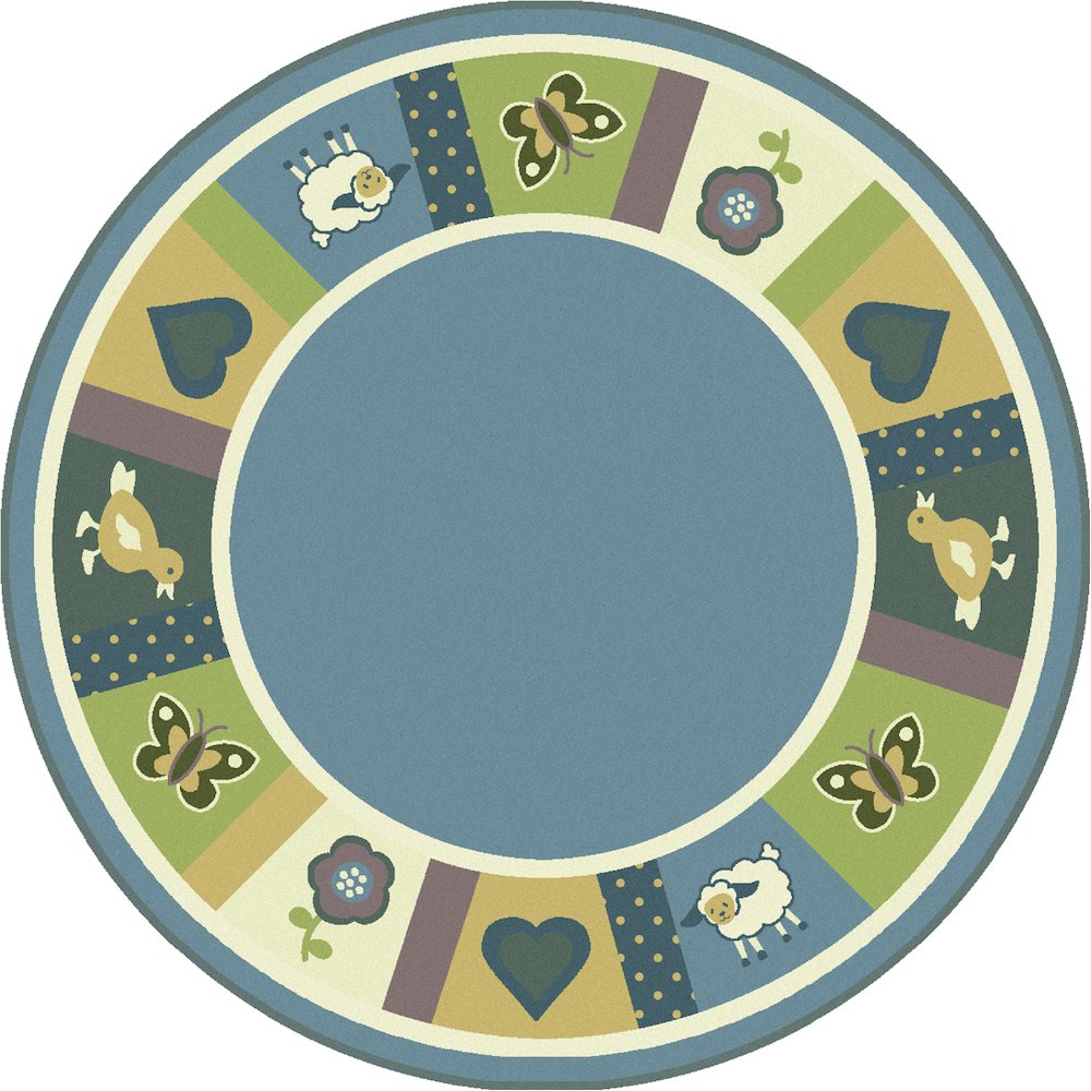 Kid Essentials Baby Blues 7'7" Round Area Rug in Color Soft. Picture 1