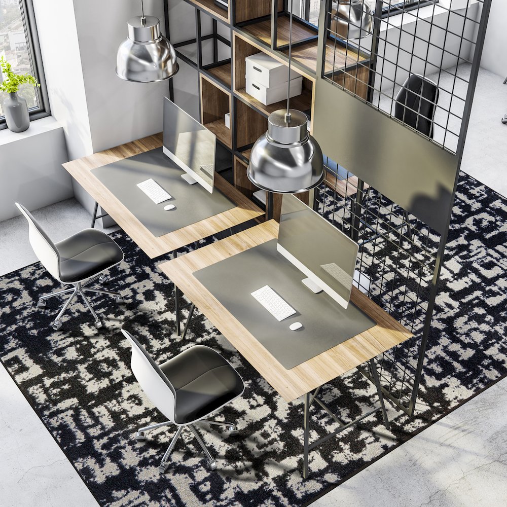 WorkSpace Block Print 3'10" x 5'4" Area Rug in Color Onyx. Picture 3