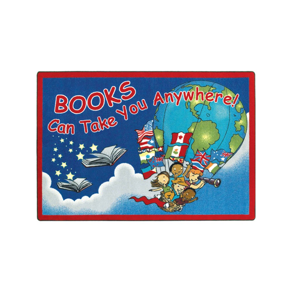 Books Can Take You Anywhere 3'10" x 5'4" Area Rug in Color Sky Blue. Picture 2