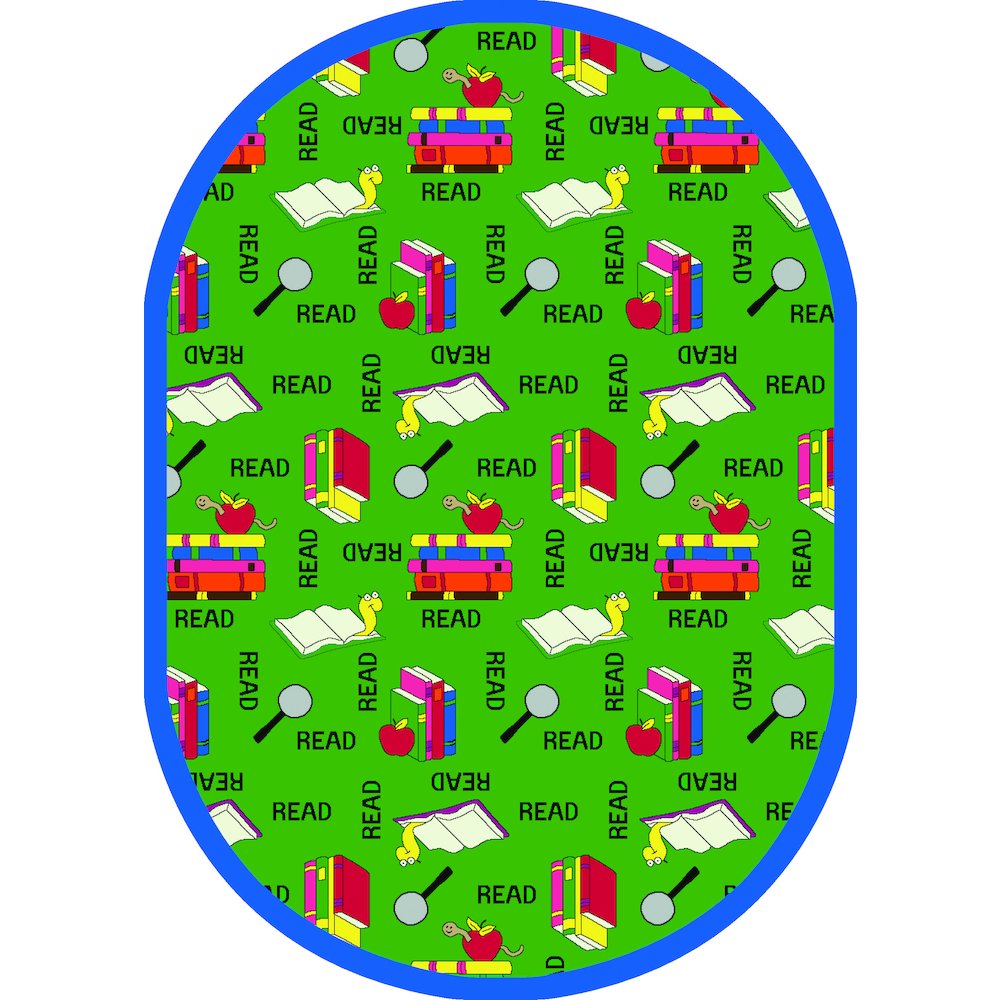 Kid Essentials Bookworm 5'4" x 7'8" Oval Area Rug in Color Green. Picture 1