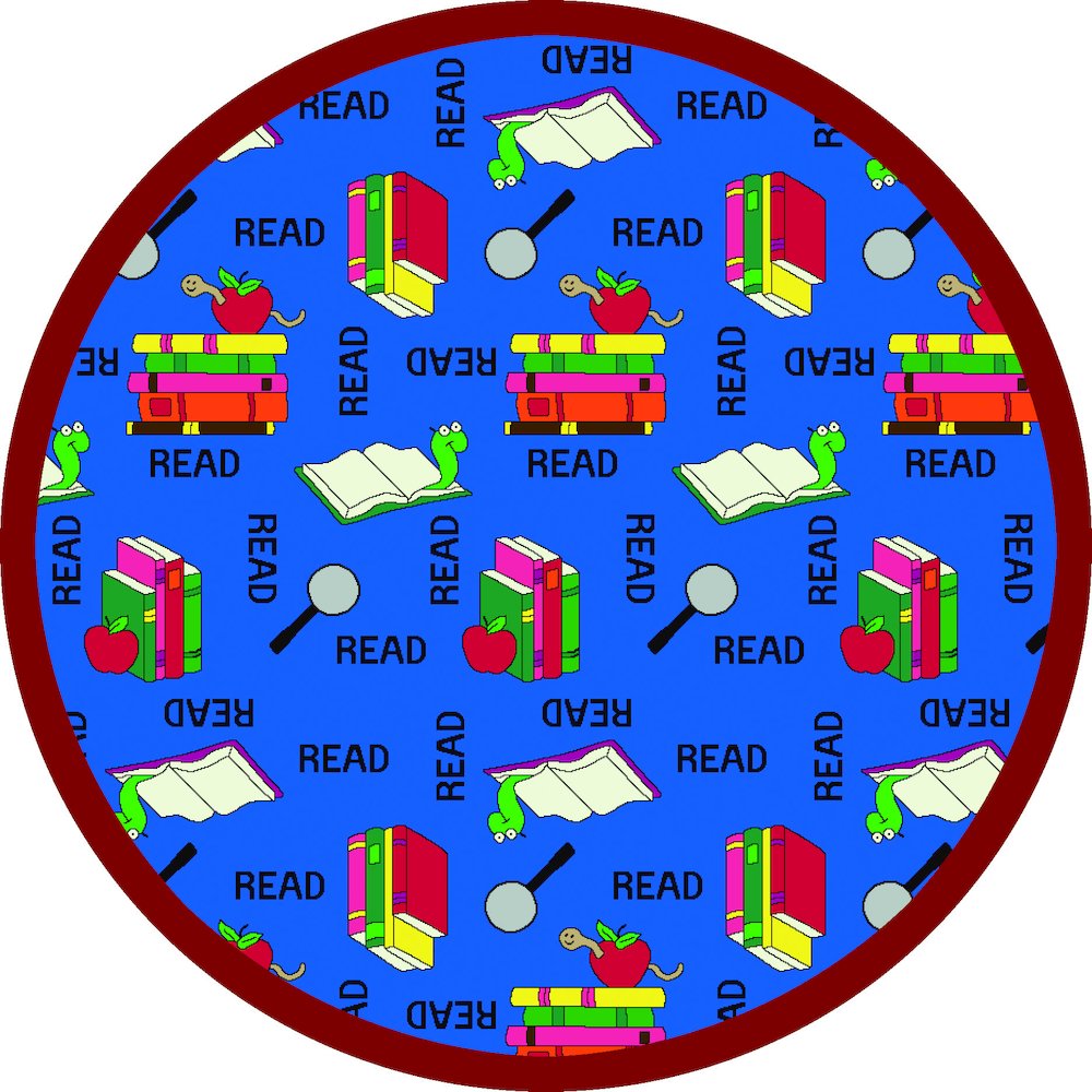 Kid Essentials Bookworm 7'7" Round Area Rug in Color Blue. Picture 1