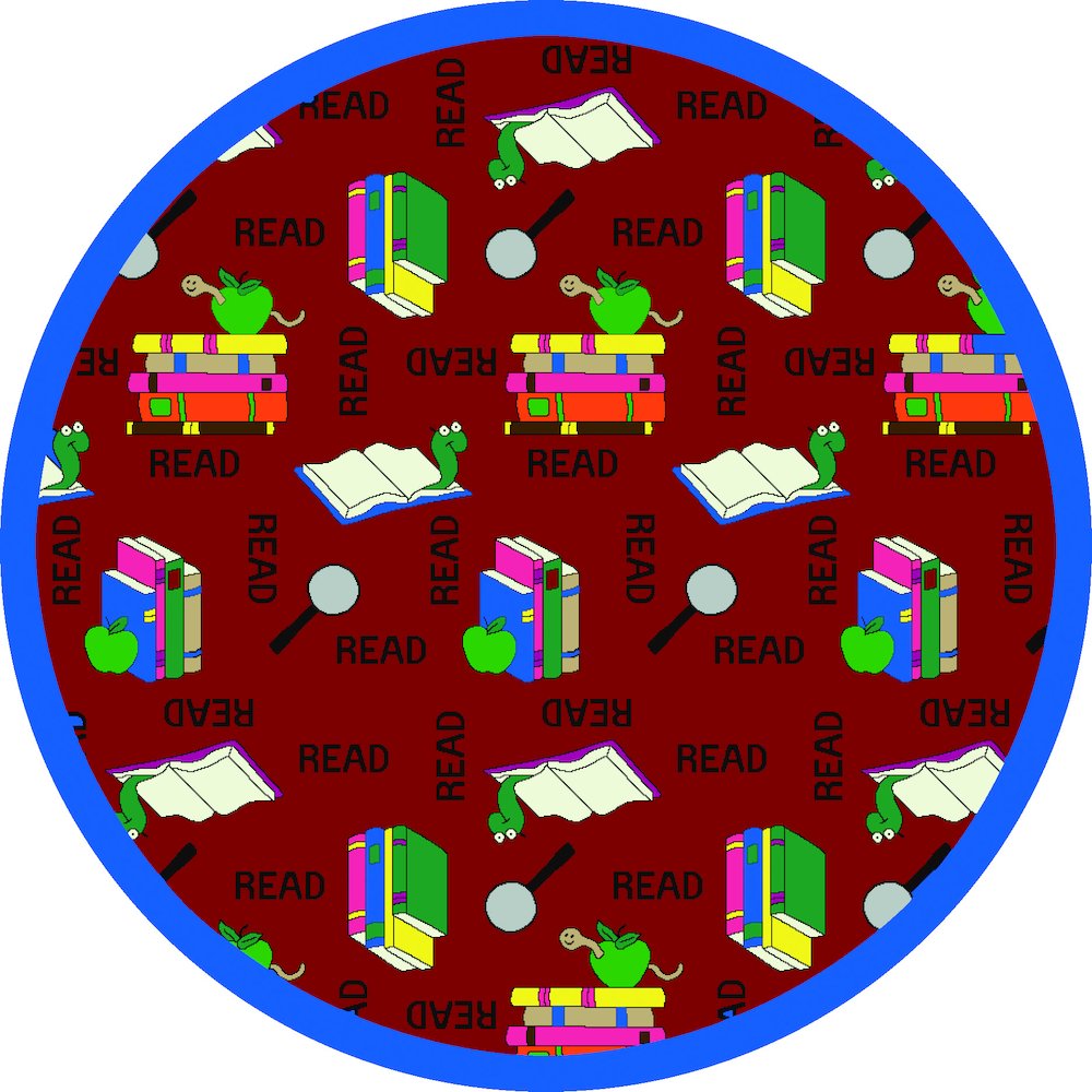 Kid Essentials Bookworm 7'7" Round Area Rug in Color Red. Picture 1