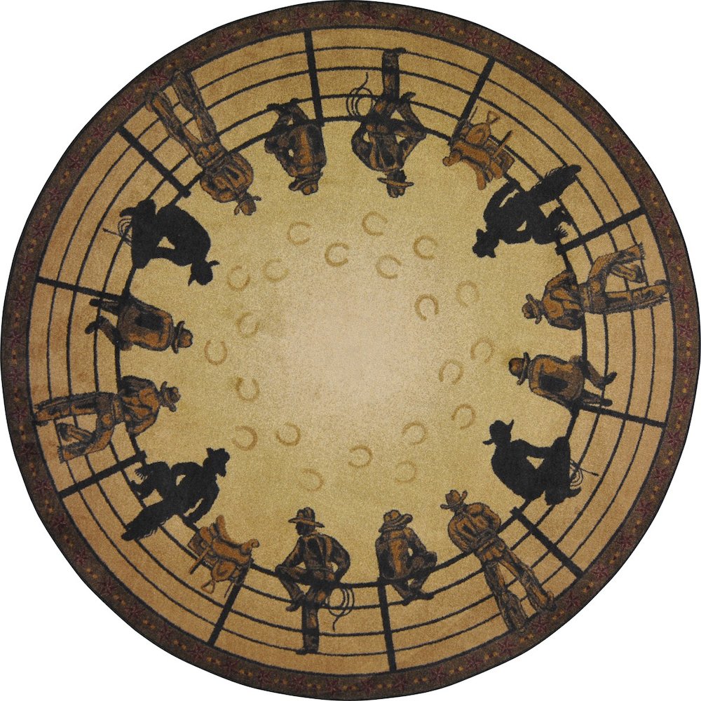 Cowboy Carpets Breaking Horses 7'7" Round Area Rug in Color Multi. Picture 1