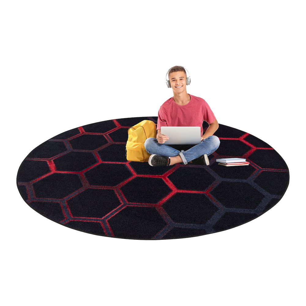 Kid Essentials Breakout 5'4" Round Area Rug in Color Ruby. Picture 4