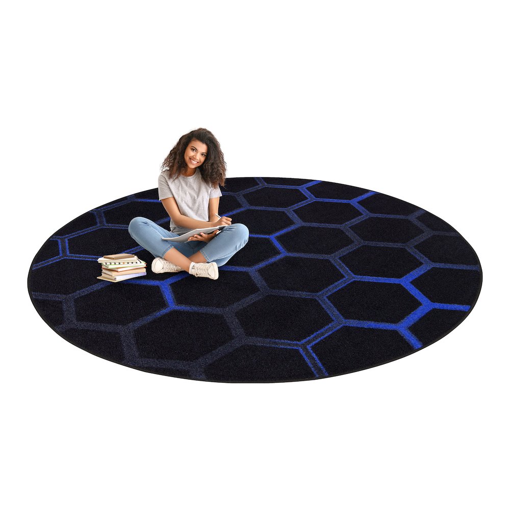 Kid Essentials Breakout 5'4" Round Area Rug in Color Sapphire. Picture 5