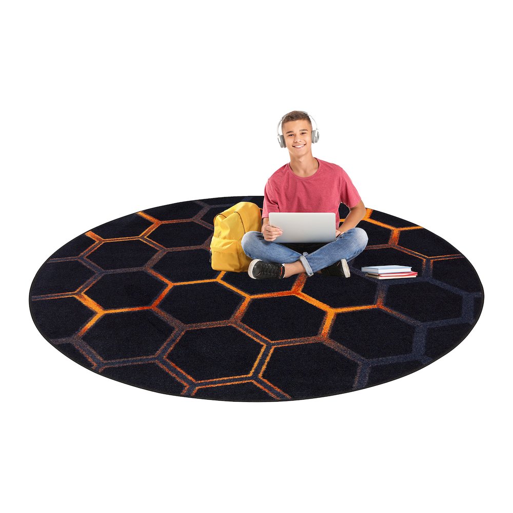 Kid Essentials Breakout 5'4" Round Area Rug in Color Tangerine. Picture 4