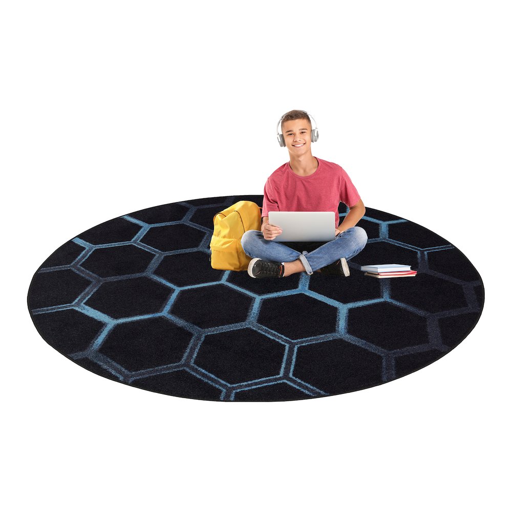 Kid Essentials Breakout 5'4" Round Area Rug in Color Teal. Picture 4
