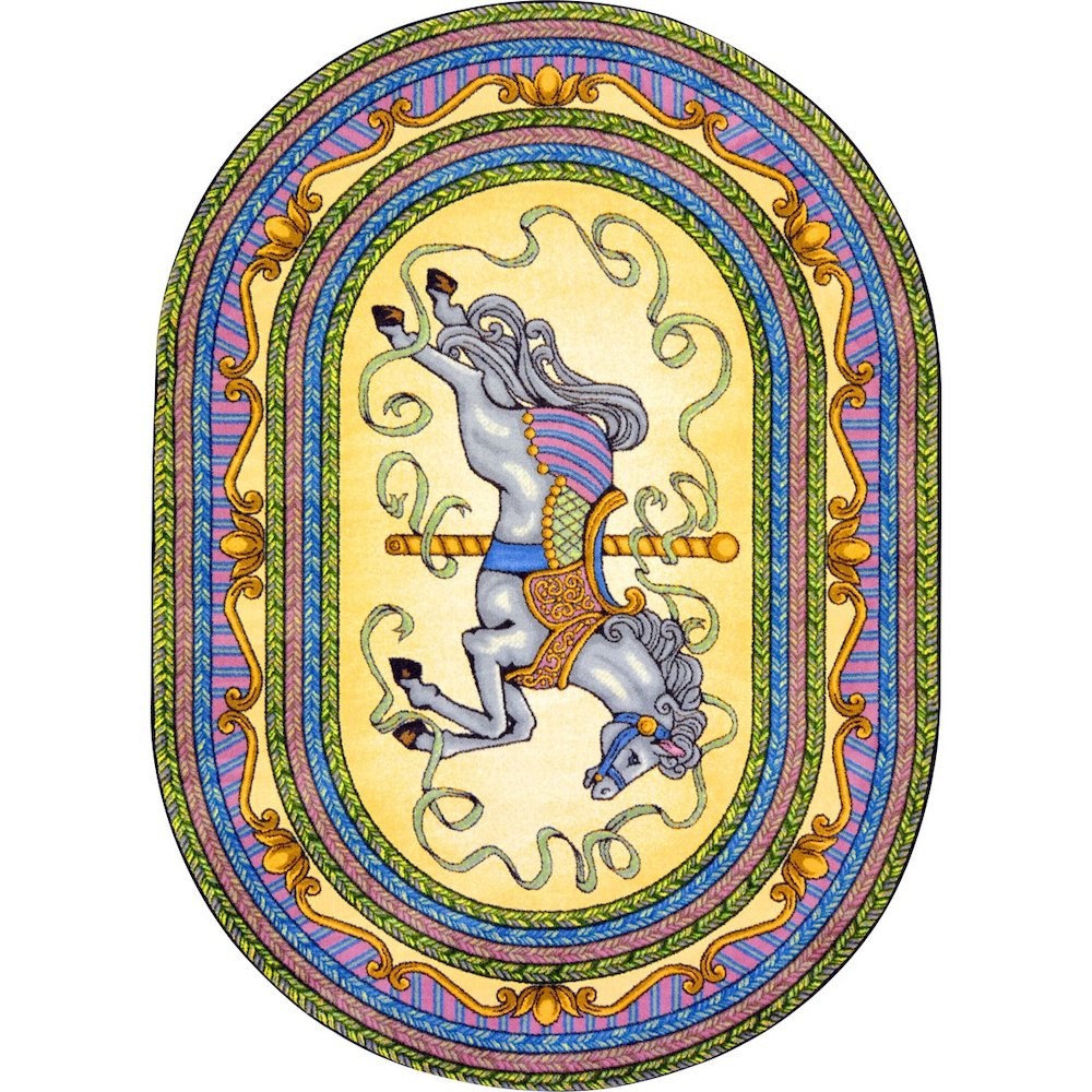 Kid Essentials Carousel 3'10" x 5'4" Oval Area Rug in Color Yellow. Picture 1