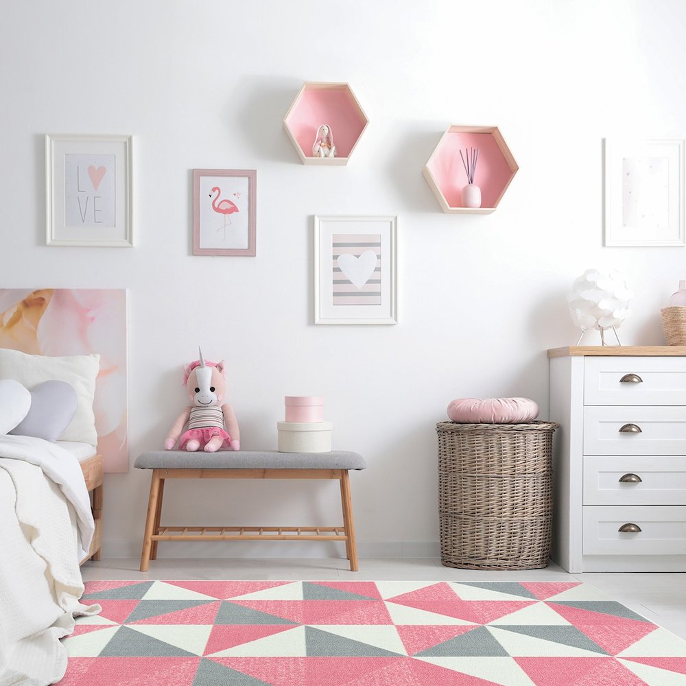 Claremont Kids Cartwheel 3'10" x 5'4" Area Rug in Color Blush. Picture 3