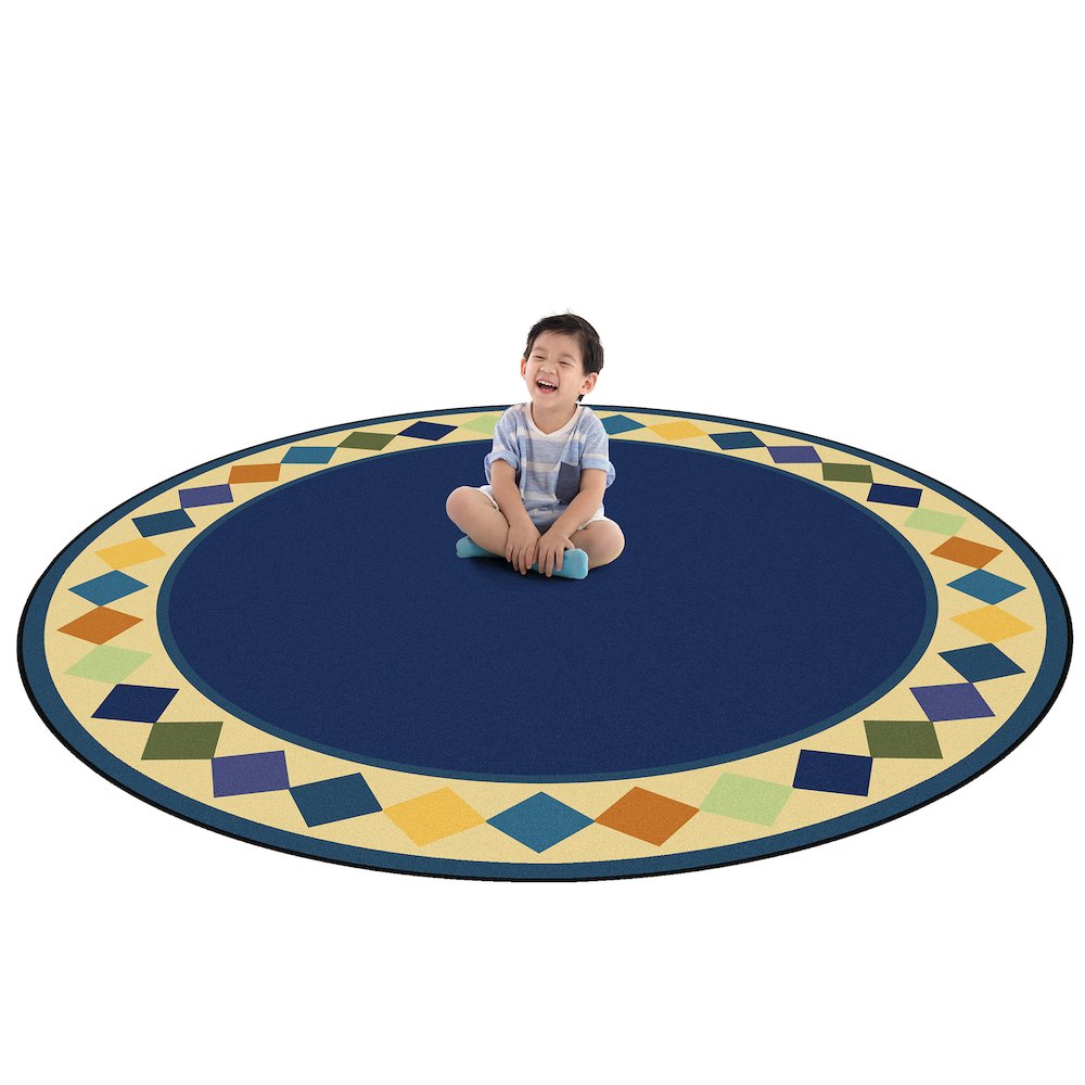 Kid Essentials Delightful Diamonds 7'7" Round Area Rug in Color Multi. Picture 2