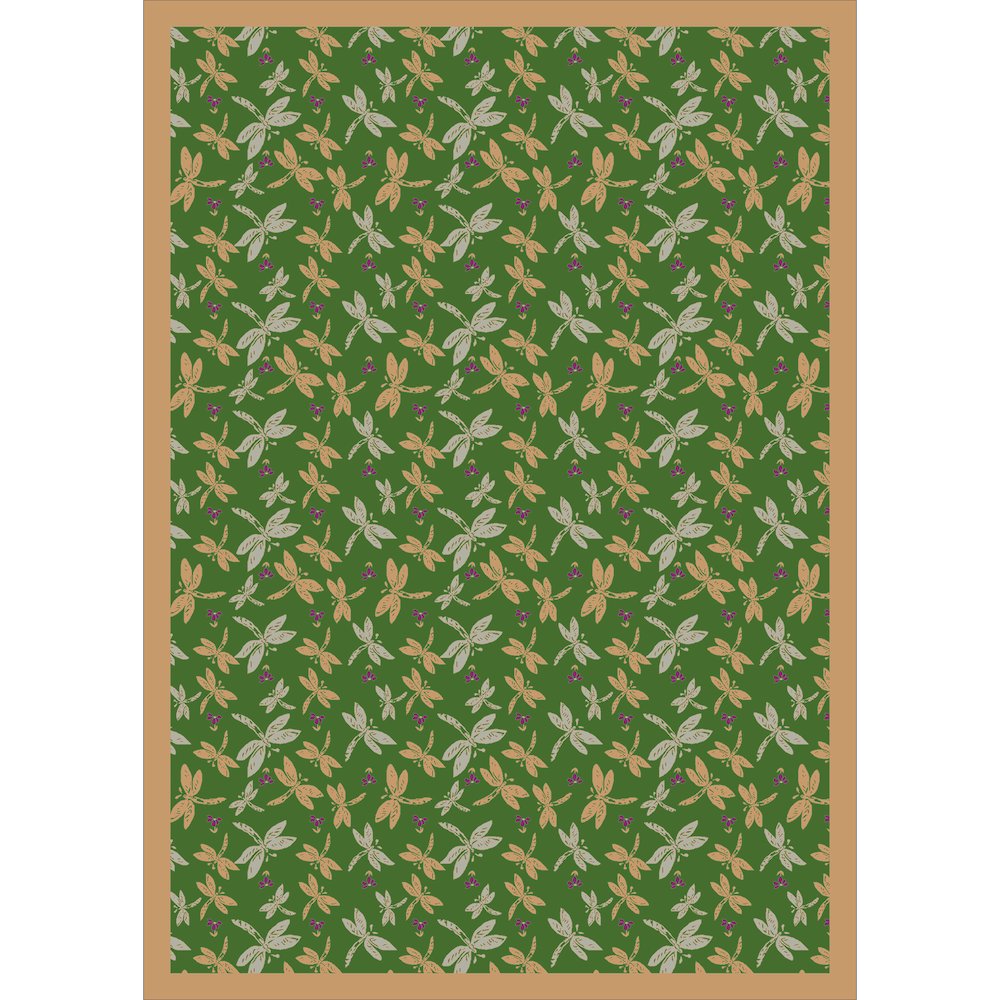 Kaleidoscope Dragonflies 3'10" x 5'4" Area Rug in Color Green. Picture 1
