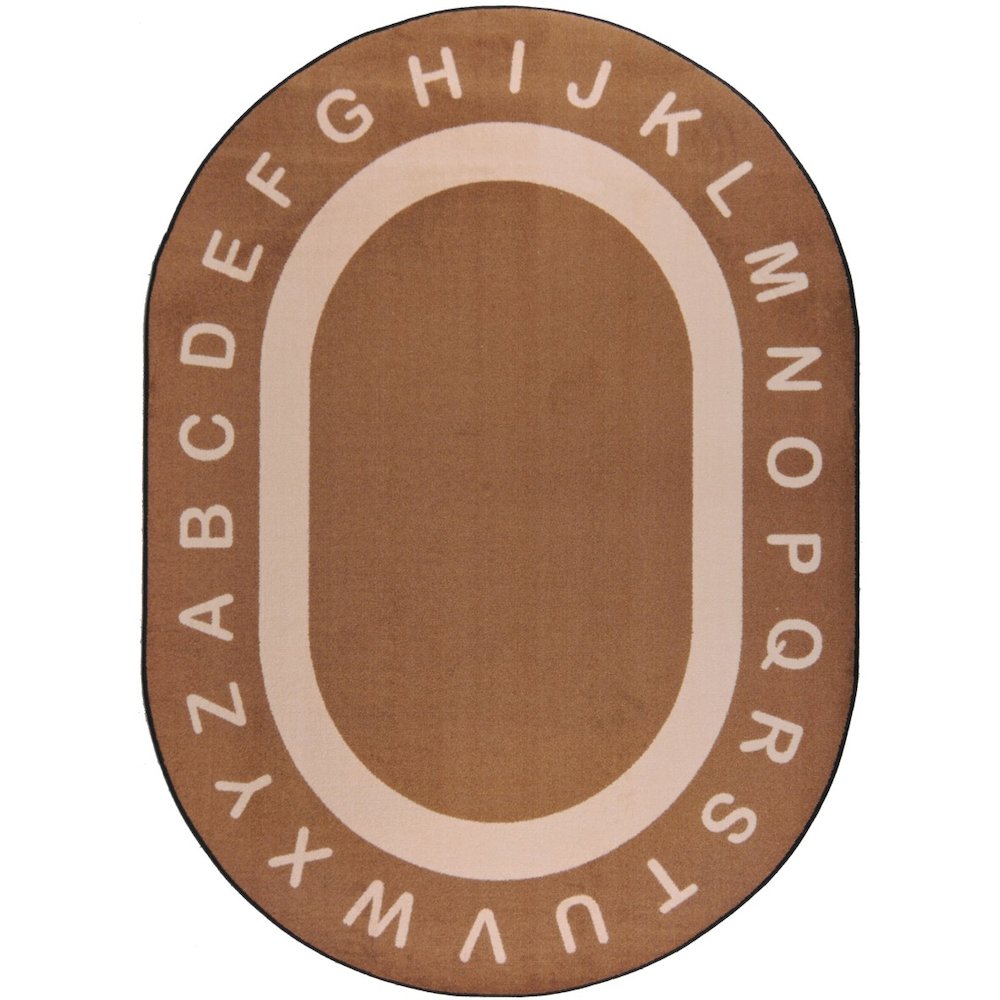Kid Essentials Endless Alphabet 5'4" x 7'8" Oval Area Rug in Color Mocha. Picture 1