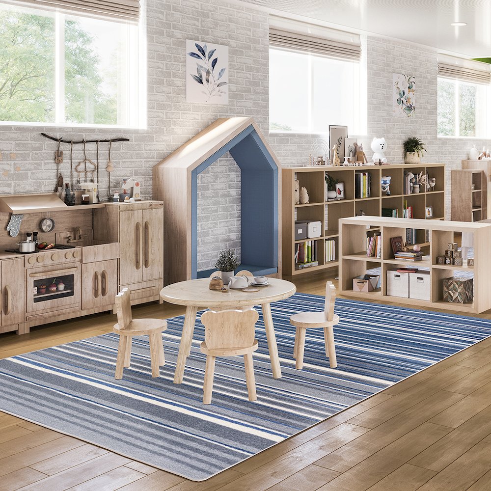 Kid Essentials Fine Line 3'10" x 5'4" Area Rug in Color Marine. Picture 3