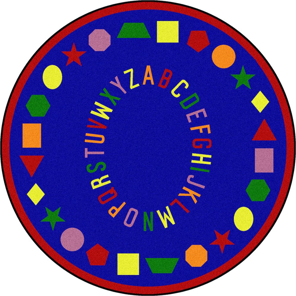 Kid Essentials First Lessons 7'7" Round Area Rug in Color Blue. Picture 1