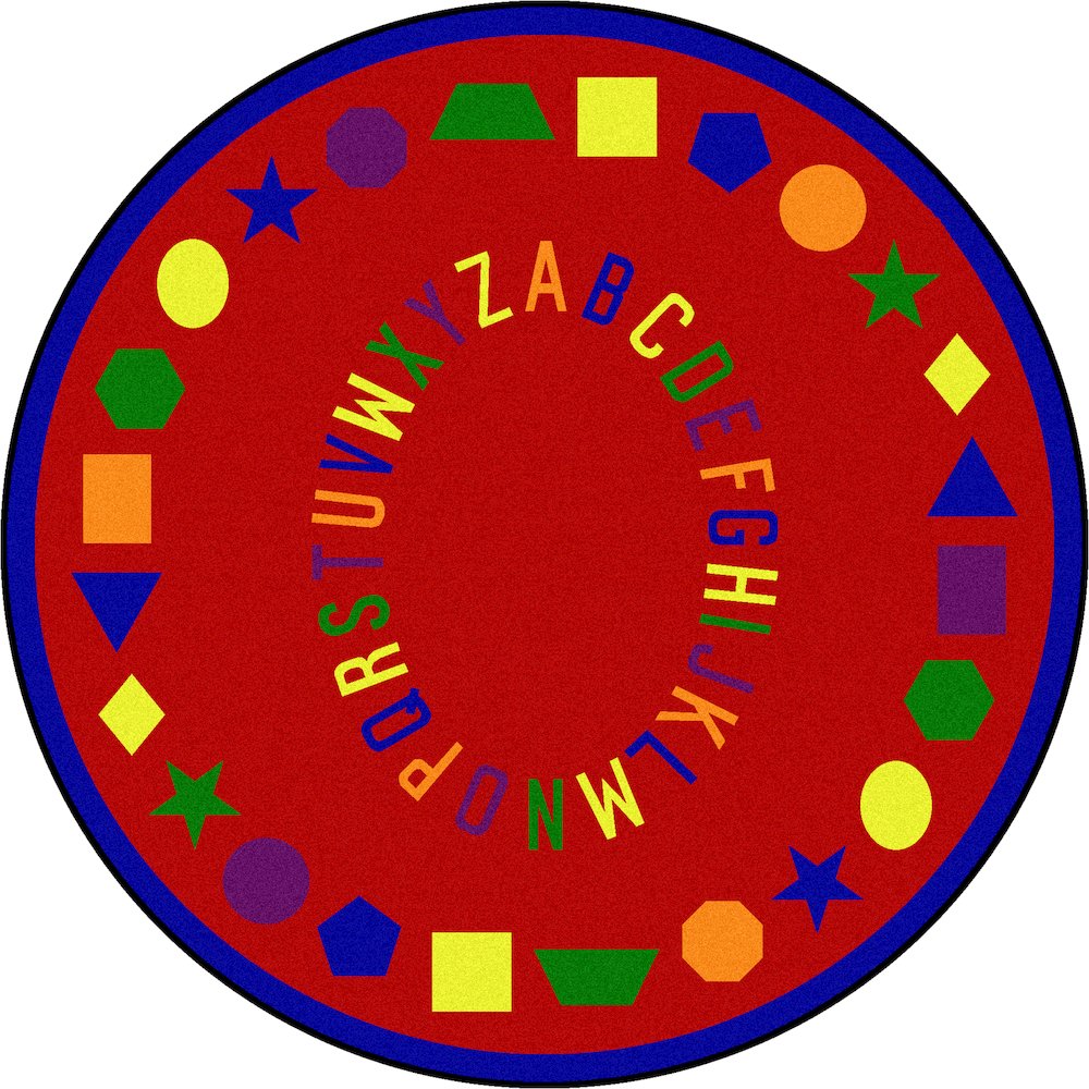 Kid Essentials First Lessons 7'7" Round Area Rug in Color Red. Picture 1