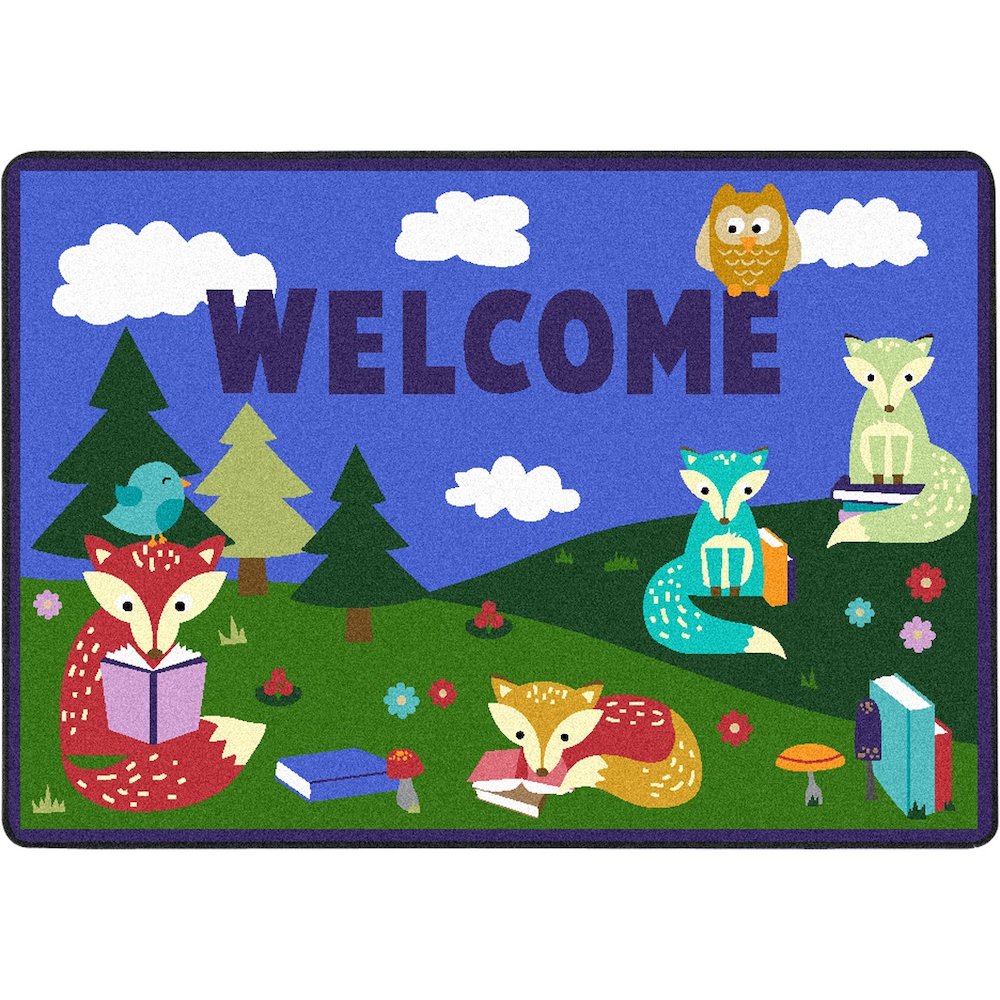 Kid Essentials Foxy Readers 2'8" x 3'10" Area Rug in Color Multi. Picture 1