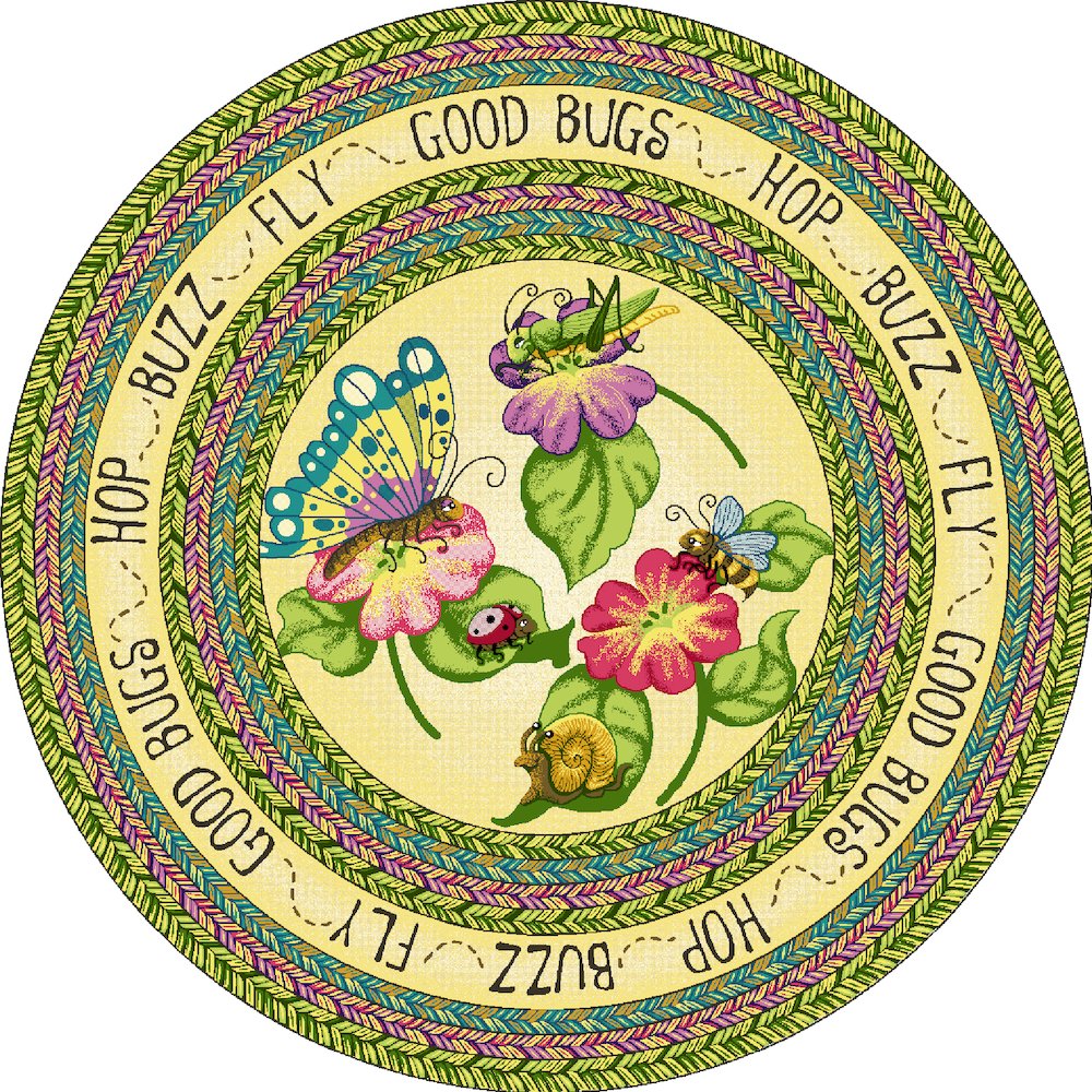 Kid Essentials Good Bugs 7'7" Round Area Rug in Color Multi. Picture 1
