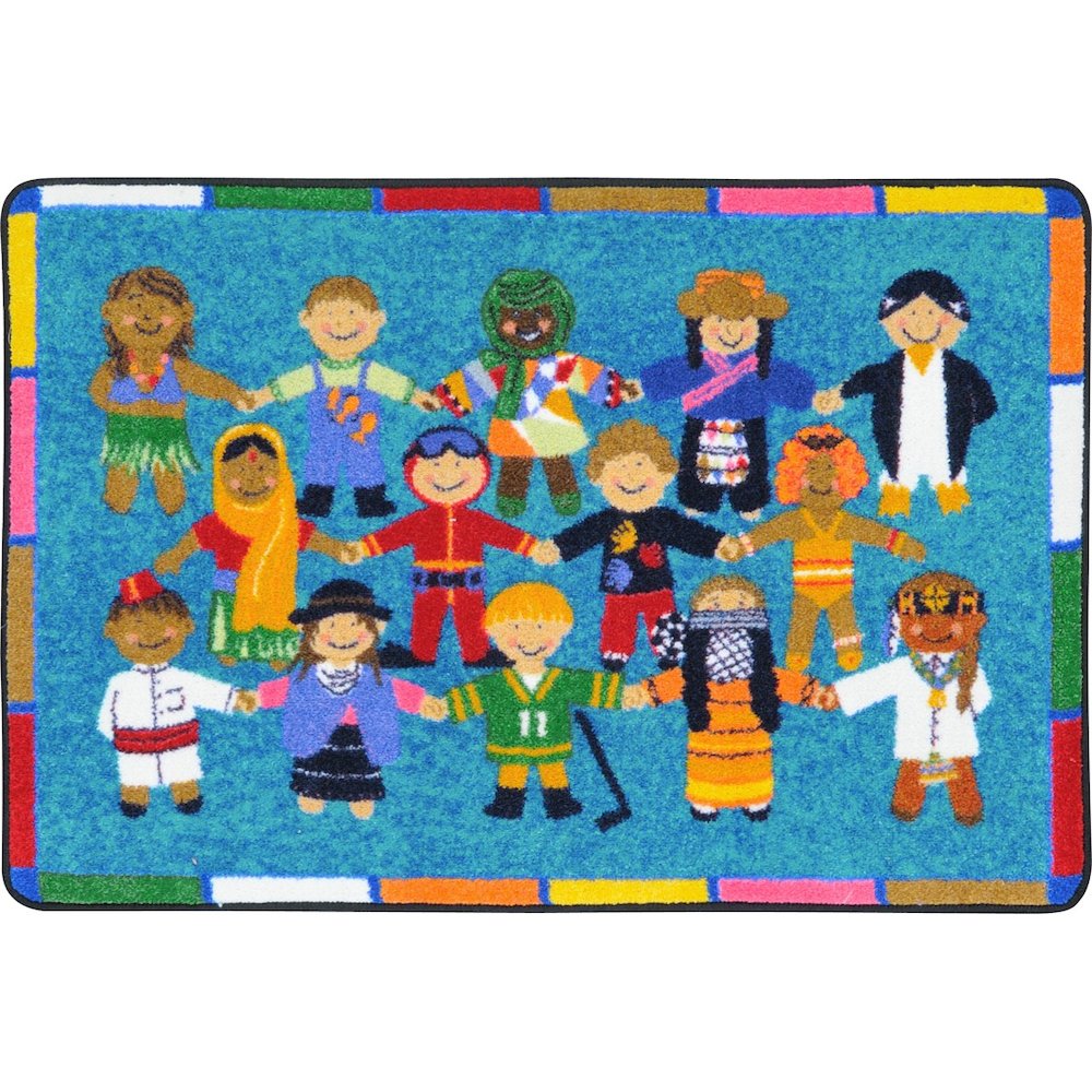 Kid Essentials Hands Around the World 2'8" x 3'10" Area Rug in Color Multi. Picture 1