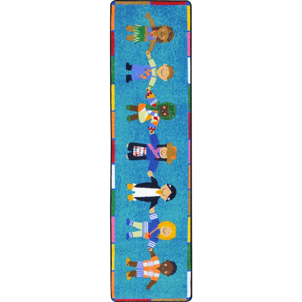 Kid Essentials Hands Around the World 2'1" x 7'8" Runner Area Rug in Color Multi. Picture 1