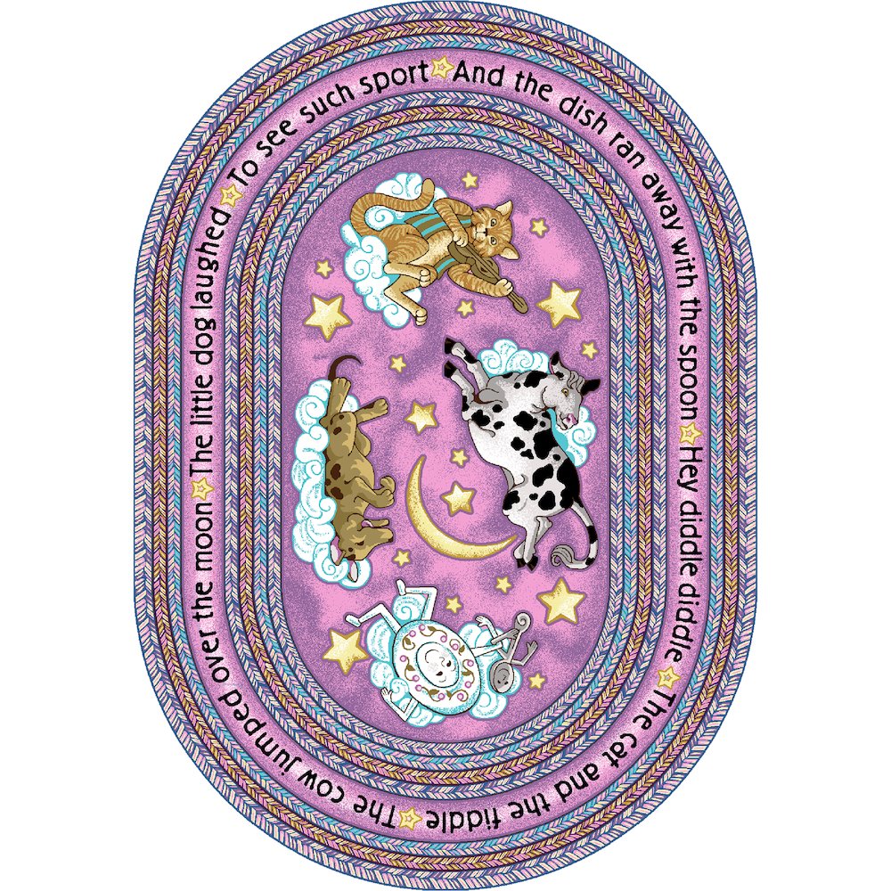 Kid Essentials Hey Diddle Diddle 3'10" x 5'4" Oval Area Rug in Color Pink. Picture 1