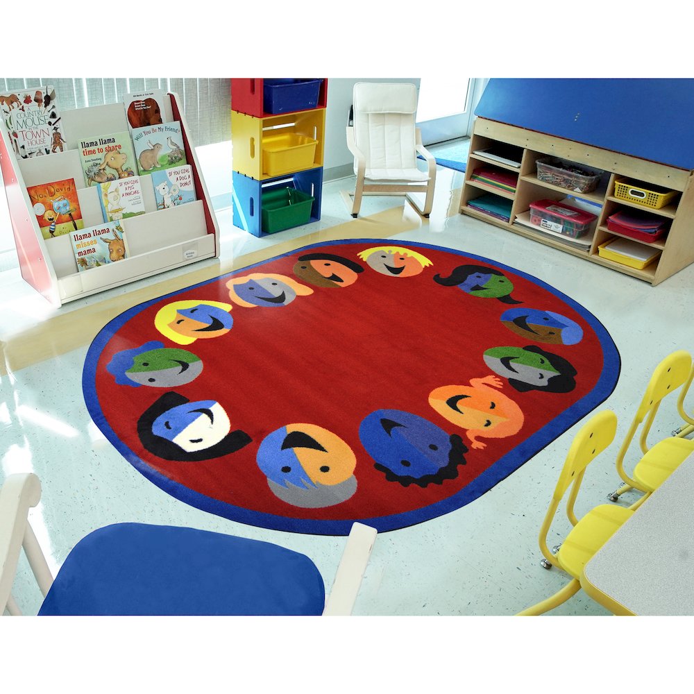 Kid Essentials Joyful Faces 5'4" x 7'8" Oval Area Rug in Color Red. Picture 3