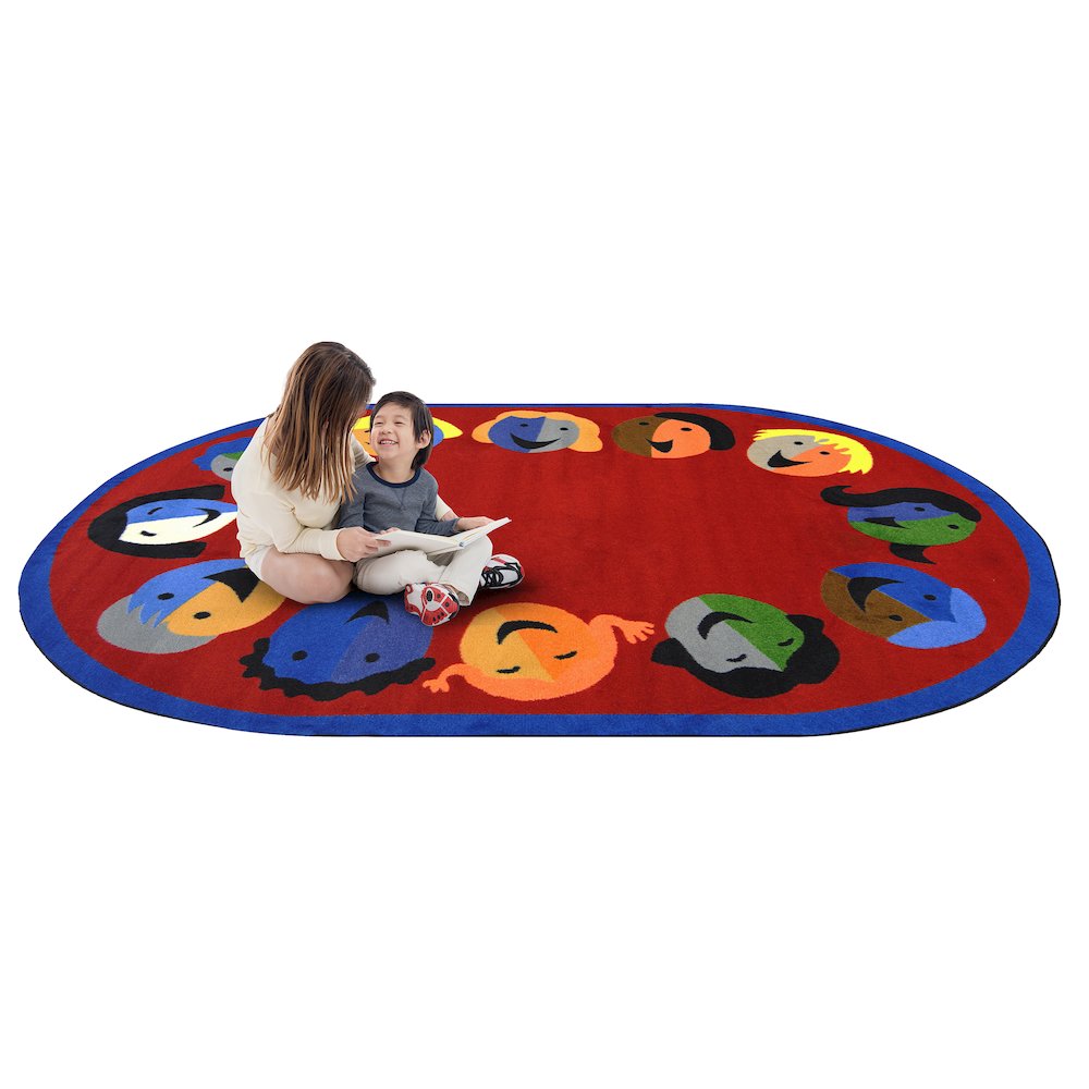 Kid Essentials Joyful Faces 5'4" x 7'8" Oval Area Rug in Color Red. Picture 2