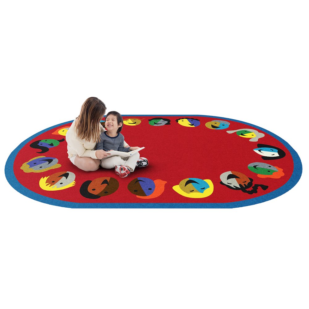 Kid Essentials Joyful Faces 7'8" x 10'9" Oval Area Rug in Color Red. Picture 2
