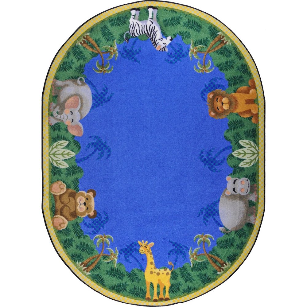 Kid Essentials Jungle Friends 3'10" x 5'4" Oval Area Rug in Color Multi. Picture 1
