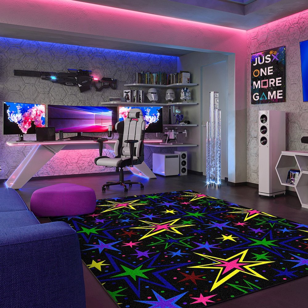 Neon Lights Kapow 4' x 6' Area Rug in Color Fluorescent. Picture 2