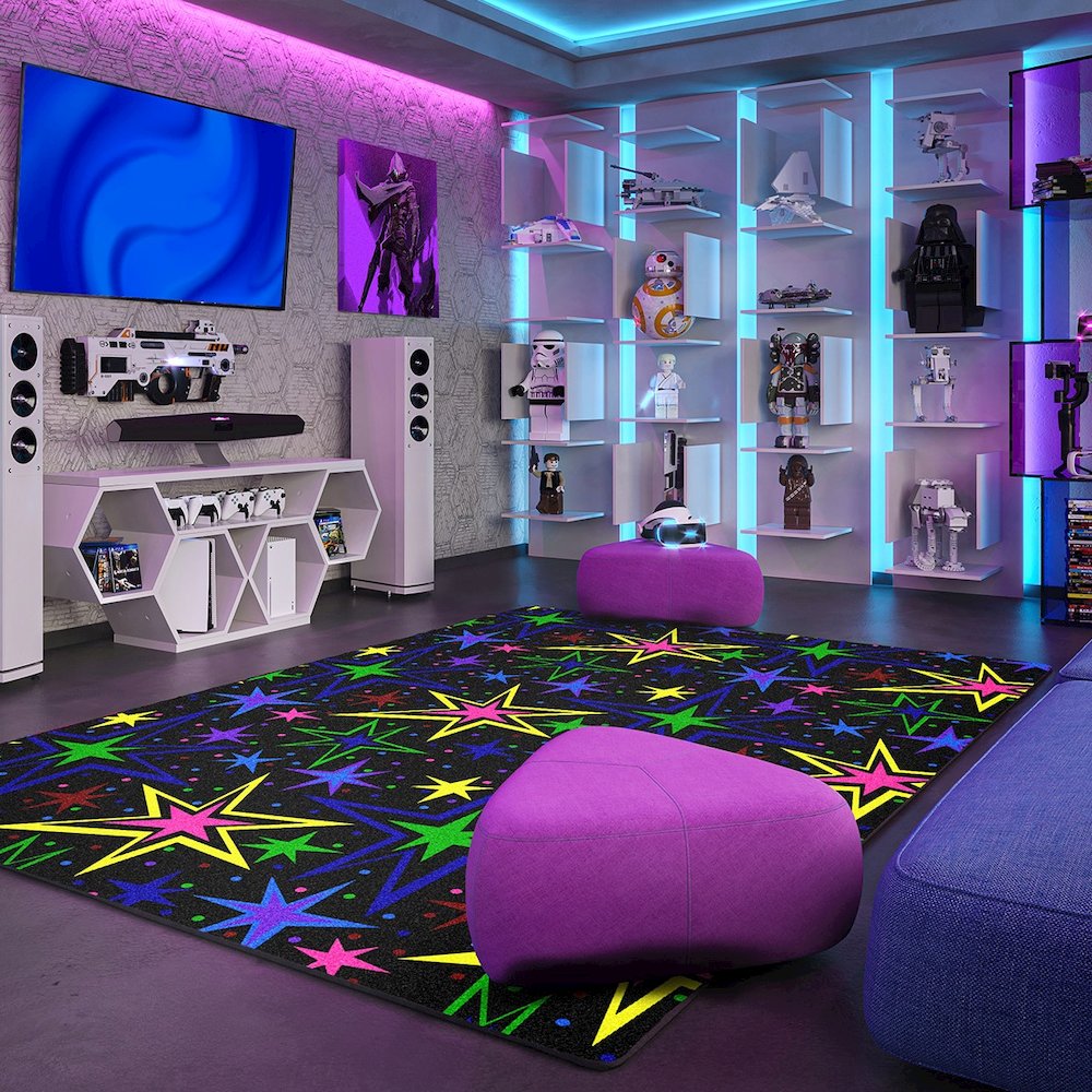 Neon Lights Kapow 4' x 6' Area Rug in Color Fluorescent. Picture 3
