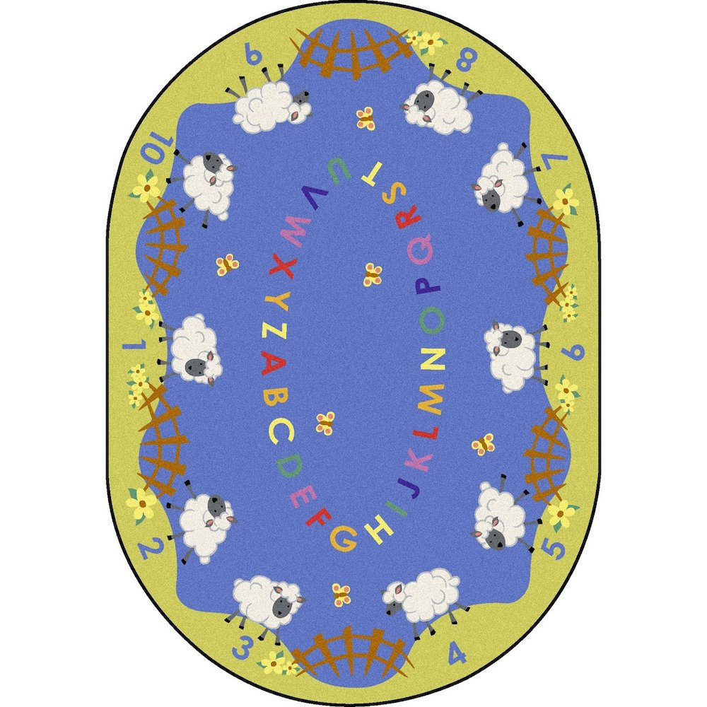 Kid Essentials Lamby Pie 5'4" x 7'8" Oval Area Rug in Color Multi. Picture 1