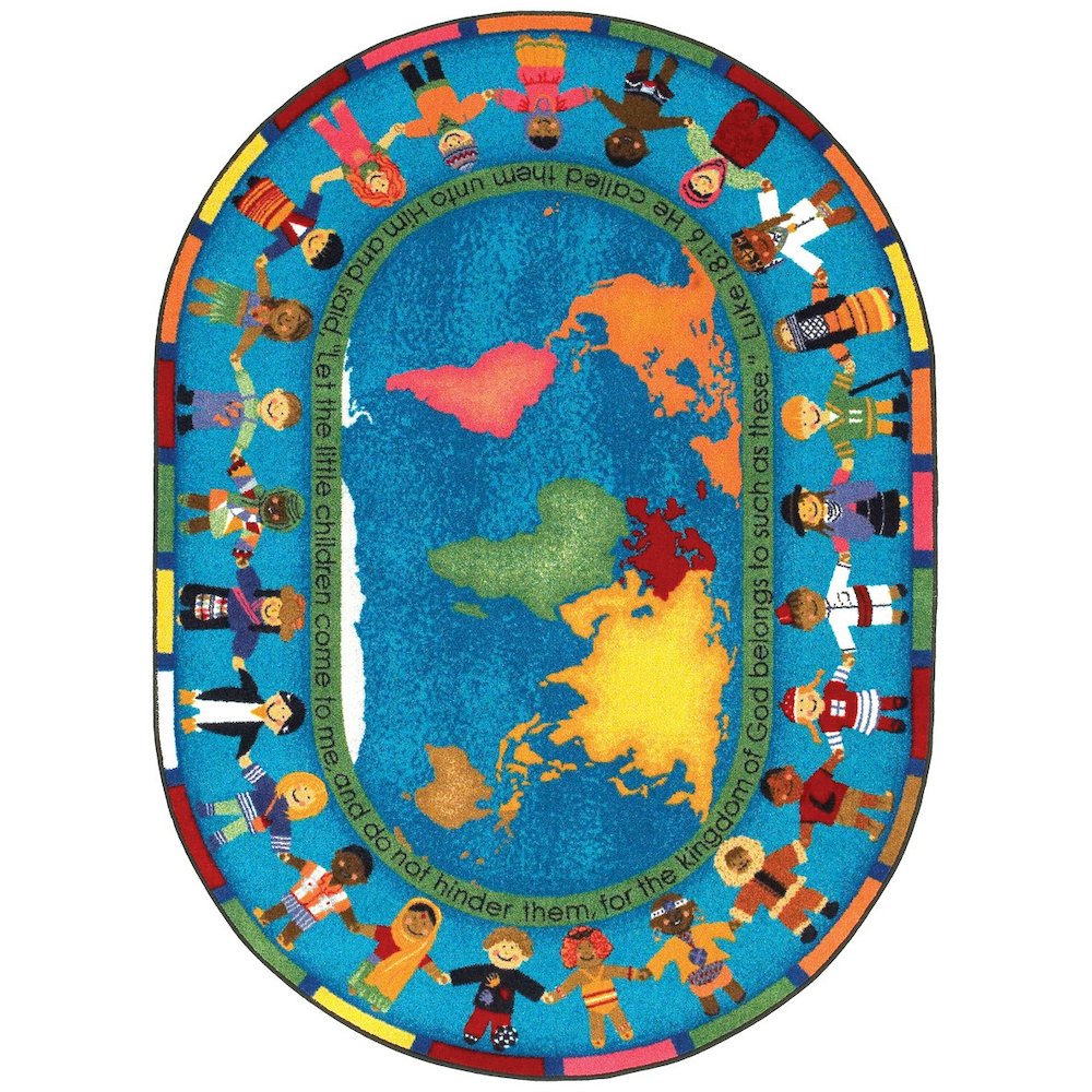Kid Essentials Let the Children Come 5'4" x 7'8" Oval Area Rug in Color Multi. Picture 1