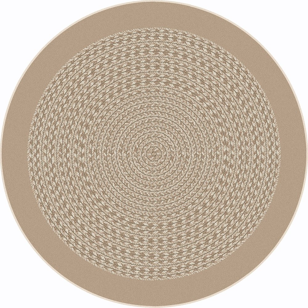 Kid Essentials Like Home 7'7" Round Area Rug in Color Beige. Picture 1