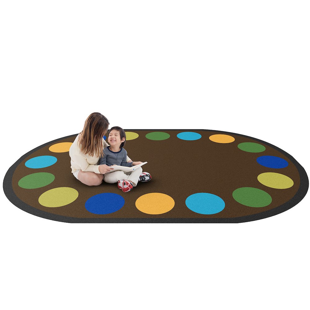 Kid Essentials Lots of Dots 7'8" x 10'9" Oval Area Rug in Color Earthtone. Picture 2