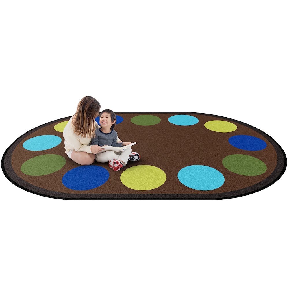 Kid Essentials Lots of Dots 5'4" x 7'8" Oval Area Rug in Color Earthtone. Picture 2