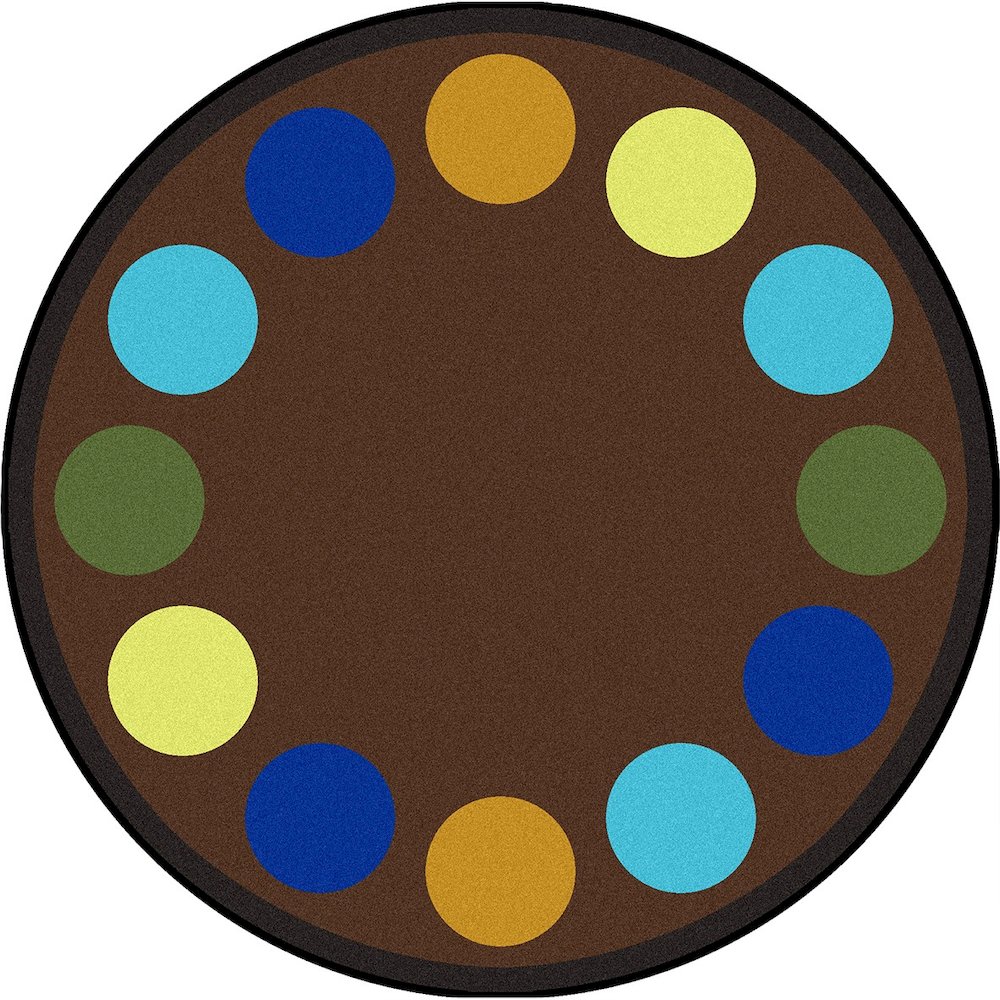 Kid Essentials Lots of Dots 7'7" Round Area Rug in Color Earthtone. Picture 1