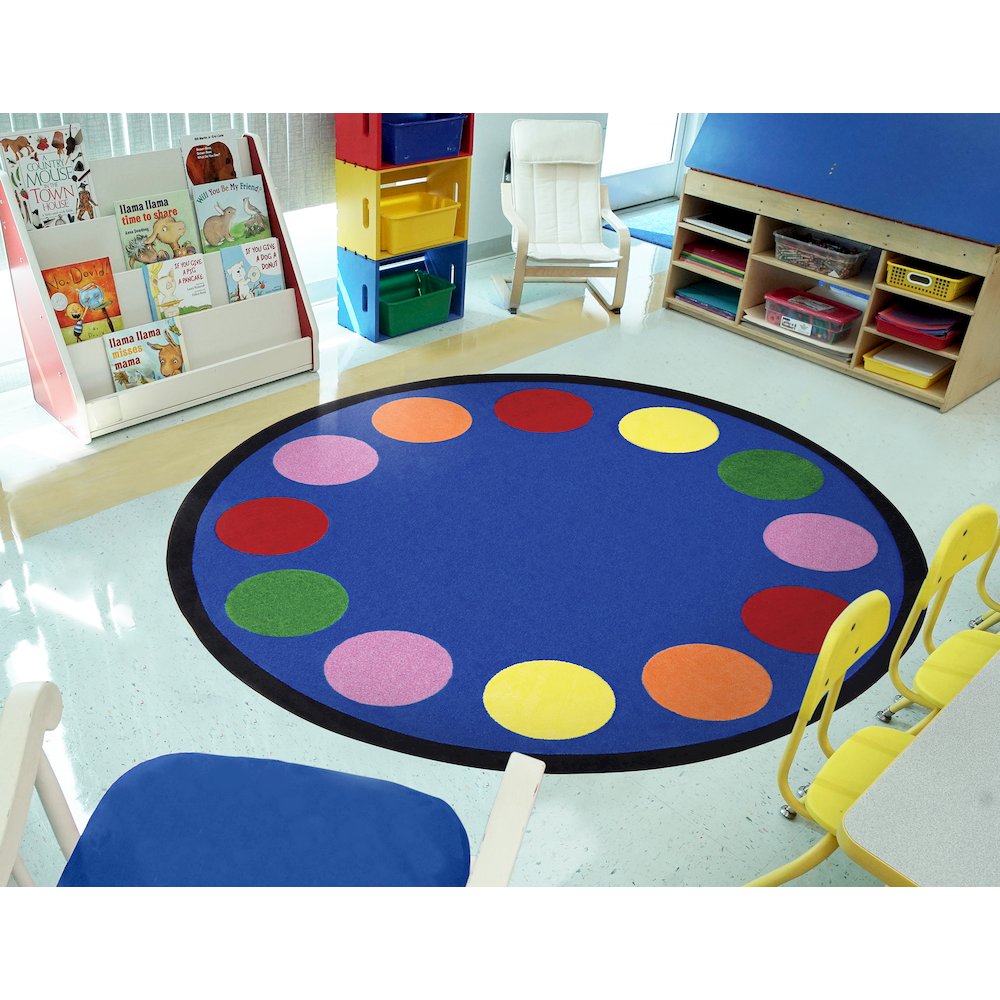 Kid Essentials Lots of Dots 7'7" Round Area Rug in Color Multi. Picture 2