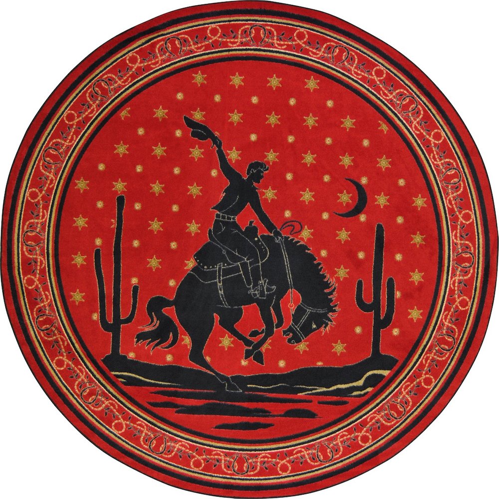 Cowboy Carpets Midnight Bronco 7'7" Round Area Rug in Color Multi. Picture 1